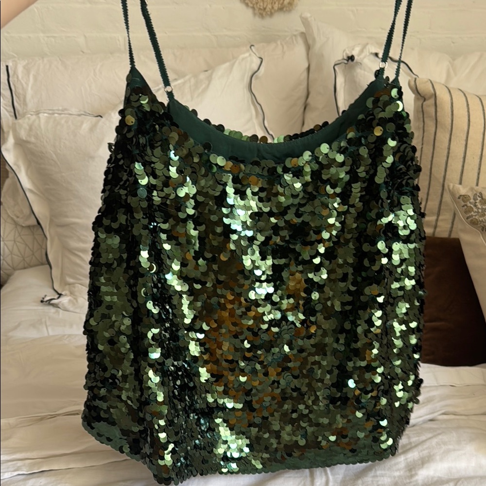 J. Crew Green Sequin Spaghetti Strap Tank Top